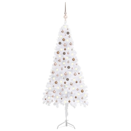 Künstlicher Eck-Weihnachtsbaum LEDs & Kugeln Weiß 240 cm PVC