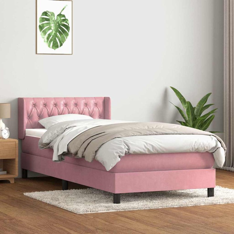 vidaXL Boxspringbett mit Matratze Rosa 100x220 cm Samt vidaXL Boxspringbett mit Matratze Rosa 100x220 cm Samt