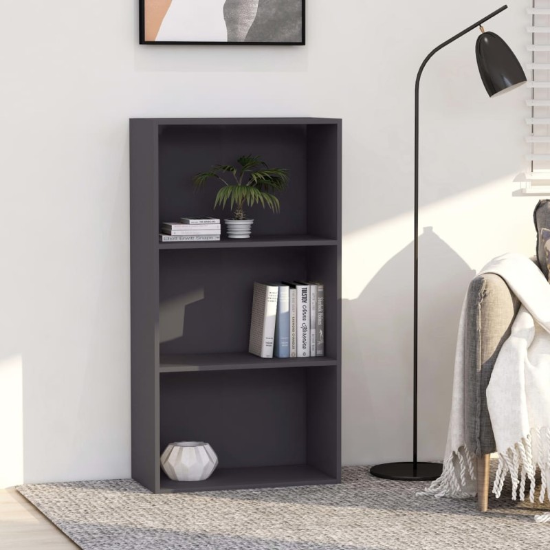 vidaXL Bücherregal 3 Fächer Grau 60x30x114 cm Holzwerkstoff vidaXL Bücherregal 3 Fächer Grau 60x30x114 cm Holzwerkstoff