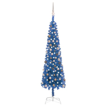 Weihnachtsbaum Schlank mit LEDs & Kugeln Blau 210 cm