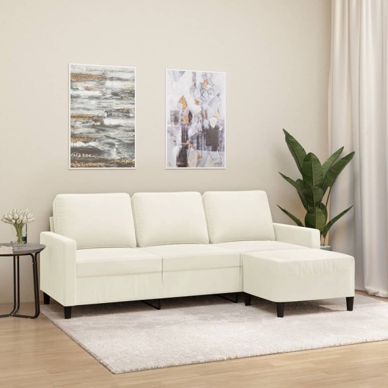 vidaXL 3-Sitzer-Sofa mit Hocker Creme 180 cm Samt vidaXL 3-Sitzer-Sofa mit Hocker Creme 180 cm Samt