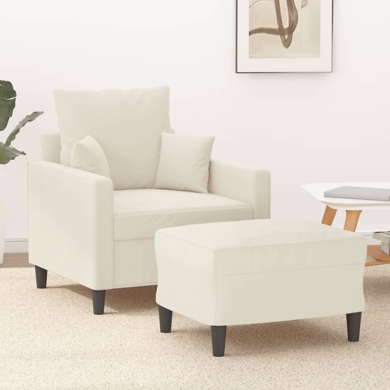 vidaXL Sessel mit Hocker Creme 60 cm Samt vidaXL Sessel mit Hocker Creme 60 cm Samt