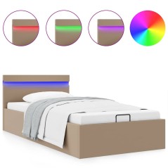 vidaXL Stauraumbett mit LED Cappuccino-Braun Kunstleder 90×200cm 