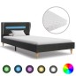 vidaXL Bett mit LED und Matratze Dunkelgrau Sackleinen 90 x 200 cm vidaXL Bett mit LED und Matratze Dunkelgrau Sackleinen 90 x 200 cm