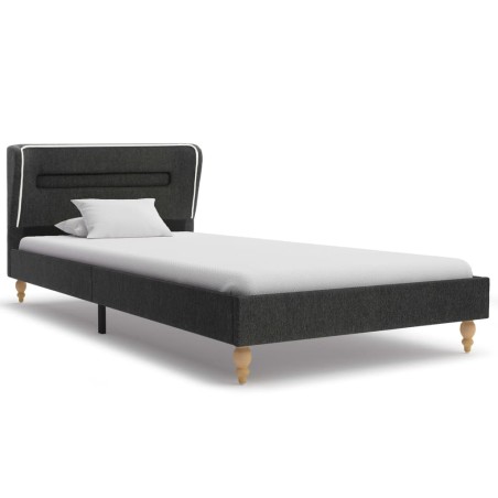 vidaXL Bett mit LED und Matratze Dunkelgrau Sackleinen 90 x 200 cm