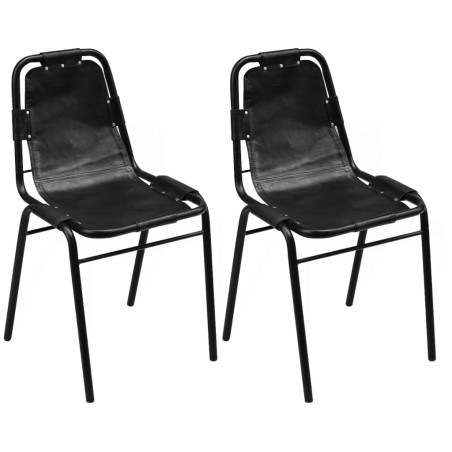 vidaXL Esszimmerstühle 2 Stk. Schwarz Echtleder 