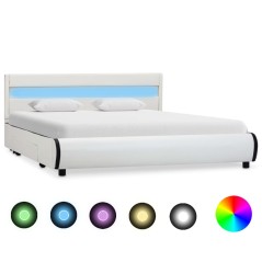 vidaXL Bettgestell mit LED Weiß Kunstleder 140x200 cm 