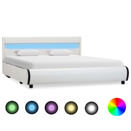 vidaXL Bettgestell mit LED Weiß Kunstleder 140x200 cm 