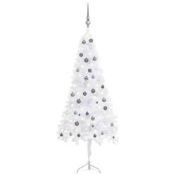 Künstlicher Eck-Weihnachtsbaum LEDs & Kugeln Weiß 210 cm PVC