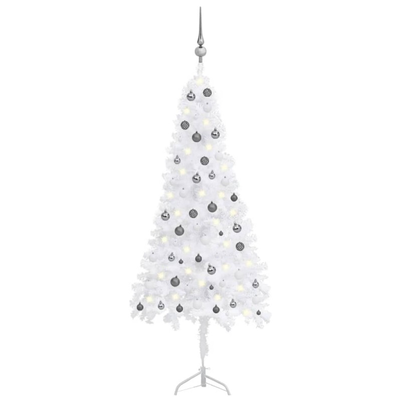 Künstlicher Eck-Weihnachtsbaum LEDs & Kugeln Weiß 210 cm PVC Künstlicher Eck-Weihnachtsbaum LEDs & Kugeln Weiß 210 cm PVC
