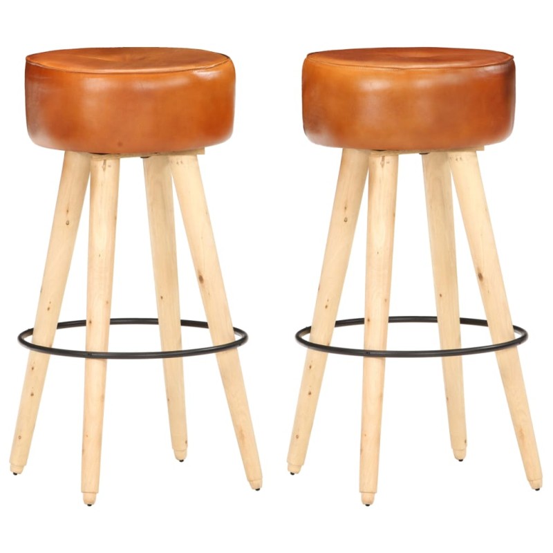 vidaXL Barhocker 2 Stk. Braun Raues Mangoholz und Echtleder vidaXL Barhocker 2 Stk. Braun Raues Mangoholz und Echtleder