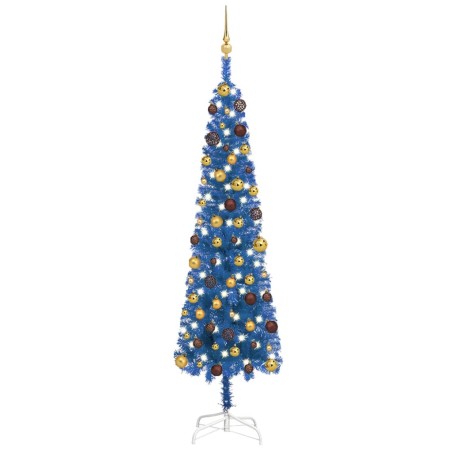 Weihnachtsbaum Schlank mit LEDs & Kugeln Blau 180 cm