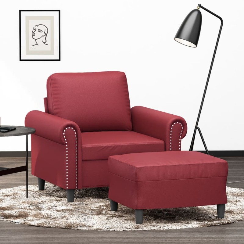 vidaXL Sessel mit Hocker Weinrot 60 cm Kunstleder vidaXL Sessel mit Hocker Weinrot 60 cm Kunstleder