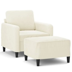 vidaXL Sessel mit Hocker Creme 60 cm Samt