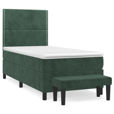 vidaXL Boxspringbett mit Matratze Dunkelgrün 90x190 cm Samt