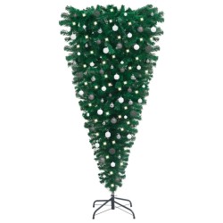 Künstlicher Weihnachtsbaum Kopfüber LEDs & Kugeln 180 cm
