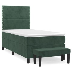 vidaXL Boxspringbett mit Matratze Dunkelgrün 90x200 cm Samt