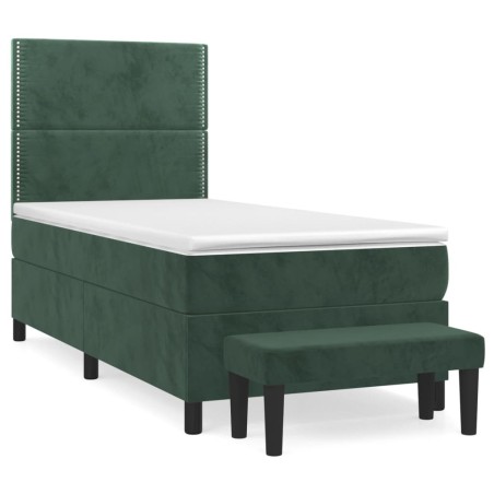 vidaXL Boxspringbett mit Matratze Dunkelgrün 90x200 cm Samt