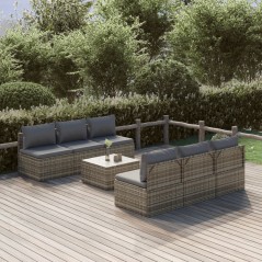 vidaXL 7-tlg. Garten-Lounge-Set mit Kissen Grau Poly Rattan