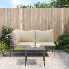 vidaXL 3-tlg. Garten-Lounge-Set mit Kissen Grau Poly Rattan