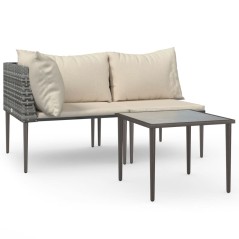 vidaXL 3-tlg. Garten-Lounge-Set mit Kissen Grau Poly Rattan
