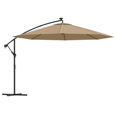 vidaXL Ampelschirm mit LED-Beleuchtung und Metall-Mast 350 cm Taupe