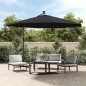 vidaXL Ampelschirm mit LED-Beleuchtung Stahl-Mast Schwarz 350 cm