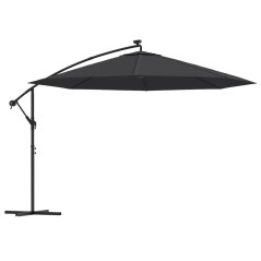 vidaXL Ampelschirm mit LED-Beleuchtung Stahl-Mast Schwarz 350 cm