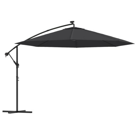 vidaXL Ampelschirm mit LED-Beleuchtung Stahl-Mast Schwarz 350 cm
