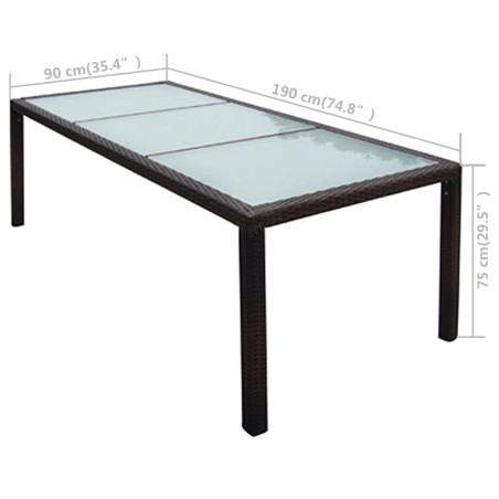 vidaXL Gartentisch 190x90x75 cm Braun Poly Rattan und Glas