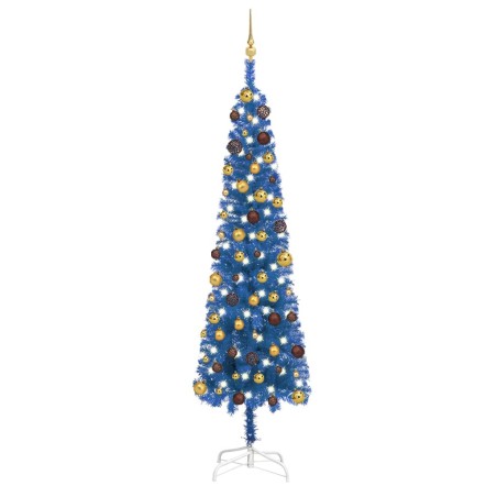 Weihnachtsbaum Schlank mit LEDs & Kugeln Blau 240 cm