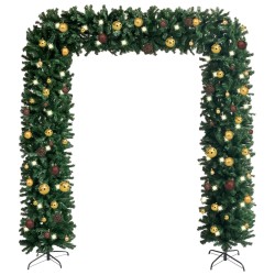 Weihnachtsgirlande mit LEDs & Kugeln Grün 240 cm