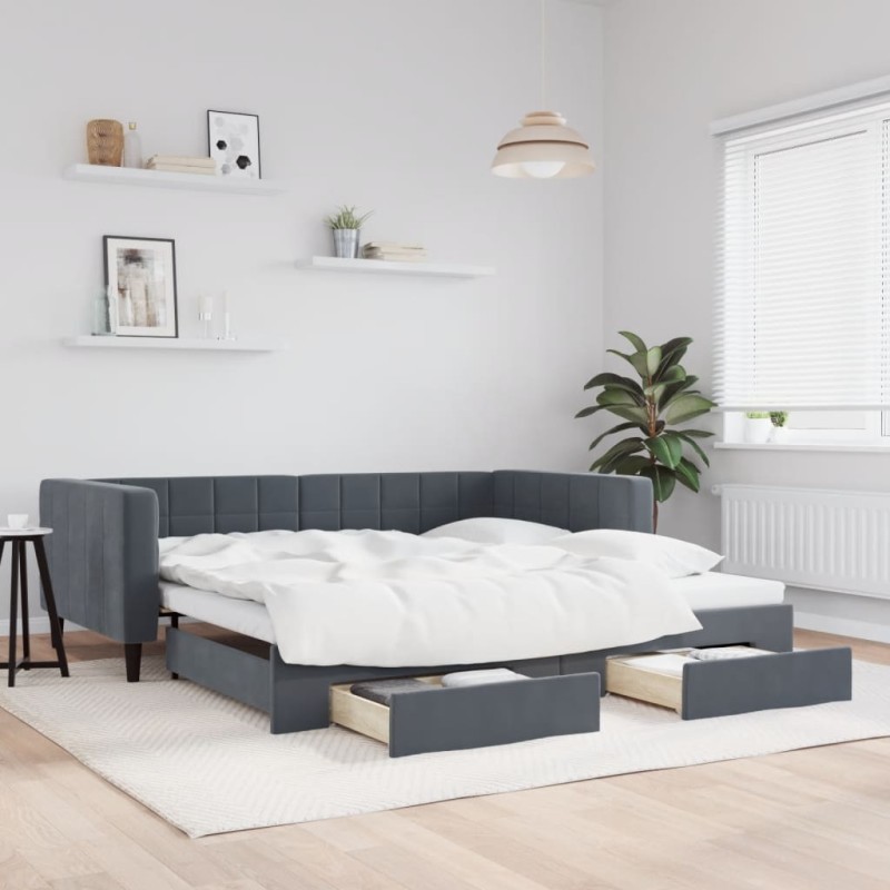 vidaXL Tagesbett Ausziehbar mit Schubladen Dunkelgrau 100x200 cm Samt vidaXL Tagesbett Ausziehbar mit Schubladen Dunkelgrau 100x200 cm Samt