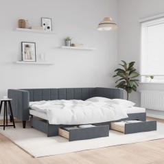 vidaXL Tagesbett Ausziehbar mit Schubladen Dunkelgrau 90x190 cm Samt