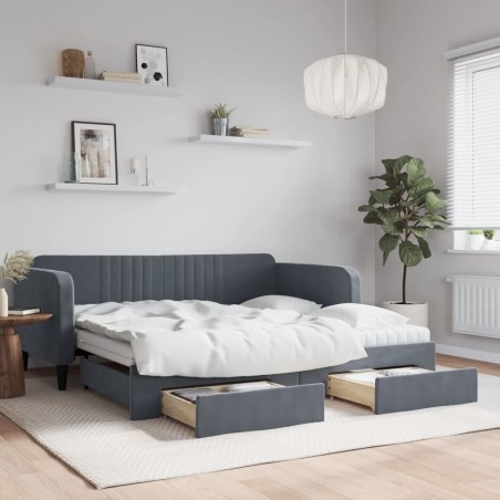 vidaXL Tagesbett Ausziehbar mit Schubladen Dunkelgrau 90x190 cm Samt
