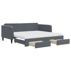 vidaXL Tagesbett Ausziehbar mit Schubladen Dunkelgrau 90x190 cm Samt