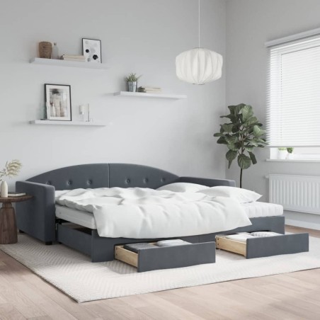 vidaXL Tagesbett Ausziehbar mit Schubladen Dunkelgrau 100x200 cm Samt