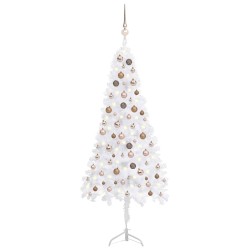 Künstlicher Eck-Weihnachtsbaum LEDs & Kugeln Weiß 180 cm PVC