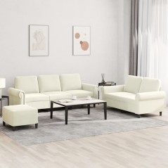 vidaXL 3-tlg. Sofagarnitur mit Kissen Creme Samt