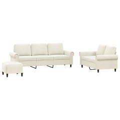 vidaXL 3-tlg. Sofagarnitur mit Kissen Creme Samt