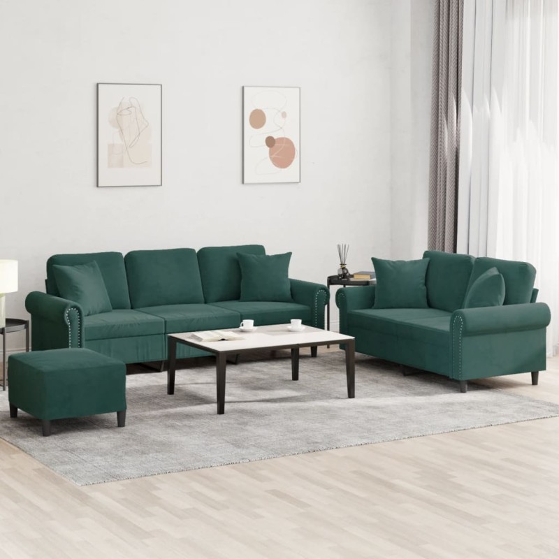 vidaXL 3-tlg. Sofagarnitur mit Kissen Dunkelgrün Samt vidaXL 3-tlg. Sofagarnitur mit Kissen Dunkelgrün Samt