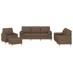 vidaXL 4-tlg. Sofagarnitur mit Kissen Braun Stoff