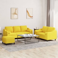 vidaXL 3-tlg. Sofagarnitur mit Kissen Hellgelb Stoff
