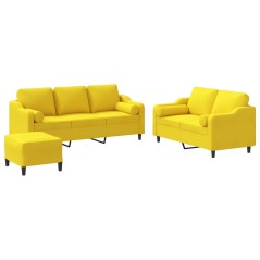vidaXL 3-tlg. Sofagarnitur mit Kissen Hellgelb Stoff