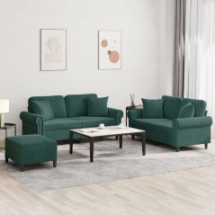 vidaXL 3-tlg. Sofagarnitur mit Kissen Dunkelgrün Samt