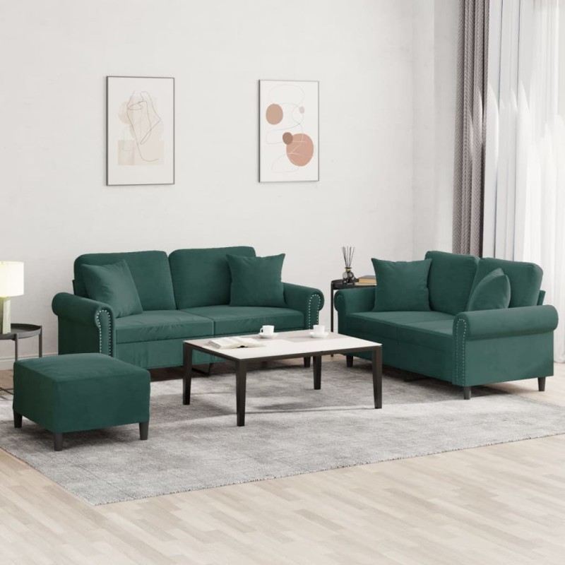 vidaXL 3-tlg. Sofagarnitur mit Kissen Dunkelgrün Samt vidaXL 3-tlg. Sofagarnitur mit Kissen Dunkelgrün Samt