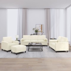 vidaXL 4-tlg. Sofagarnitur mit Kissen Creme Samt