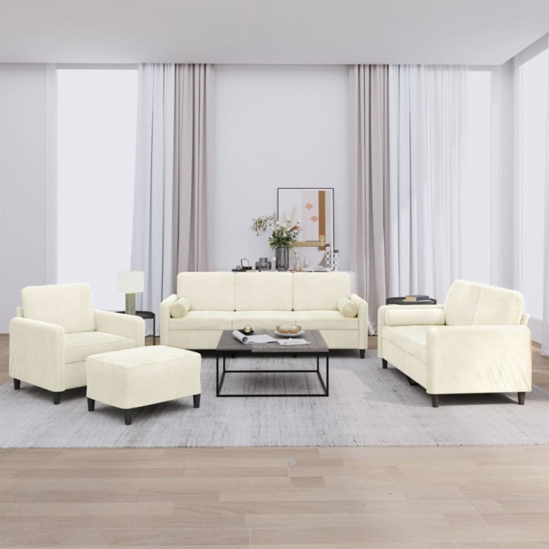 vidaXL 4-tlg. Sofagarnitur mit Kissen Creme Samt vidaXL 4-tlg. Sofagarnitur mit Kissen Creme Samt