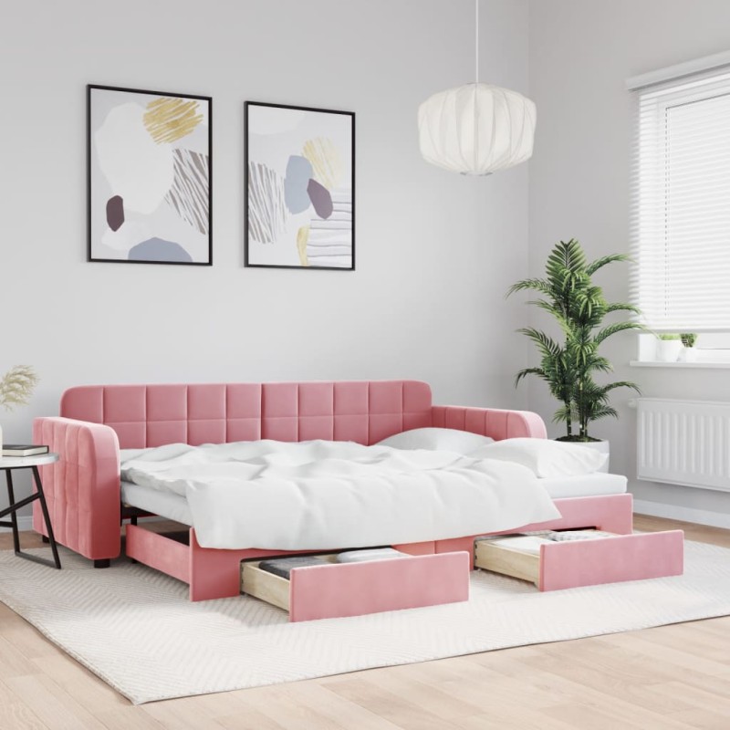 vidaXL Tagesbett Ausziehbar mit Schubladen Rosa 80x200 cm Samt vidaXL Tagesbett Ausziehbar mit Schubladen Rosa 80x200 cm Samt