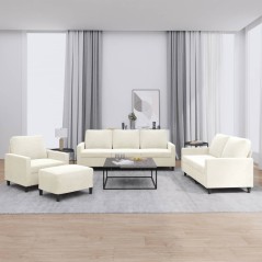 vidaXL 4-tlg. Sofagarnitur mit Kissen Creme Samt